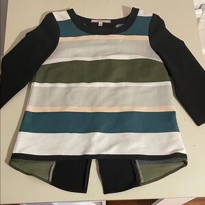 Chic Striped Long Sleeve Top - Black and Multicolor